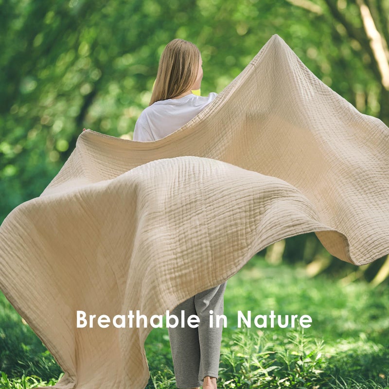 EMME Cotton Throw Blanket Large 50"x70" Gifts for Women 100% Muslin for Couch Breathable Gauze All Season Light Tan Soft and Lightweight Pre-Washed - Image 5